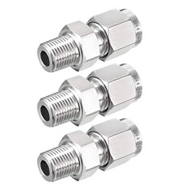 sourcing map Stainless Steel Compression Tube Fitting 1/8NPT Male x 1/4 Tube OD 3pcs
