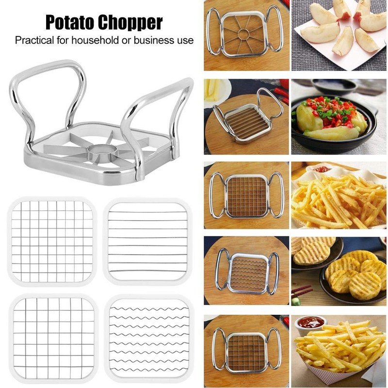 Potato Chipper-Stainless Steel 5in 1 Potato Chopper Cutter Fruit Chip