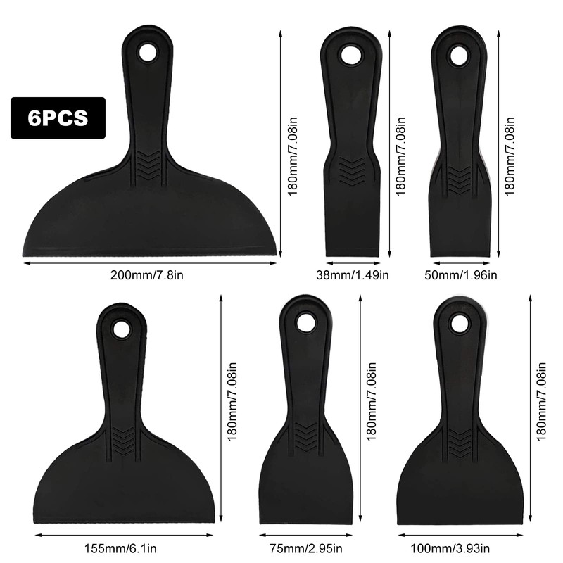 6 Pieces Black Plastic Scraper Tool Set, Wallpaper Scraper Plastic,