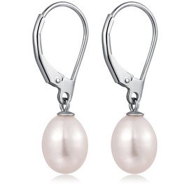 jiamiaoi Pearl Earrings for Women Sterling Silver Pearl Drop Earrings 8mm Freshwater Cultured Shell Pearl Earrings Teardrop Design Fine Jewelry for Women