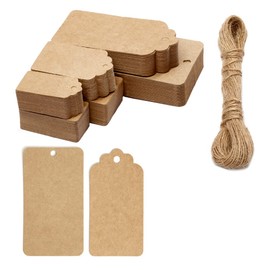 Box.it.pack.it Kraft Paper Gift Tags, Brown, Mixed Shape, 200 Pack with String,9x5cm, 5x3cm, 4x2cm,8x4cm, 5x3cm, 4x2cm