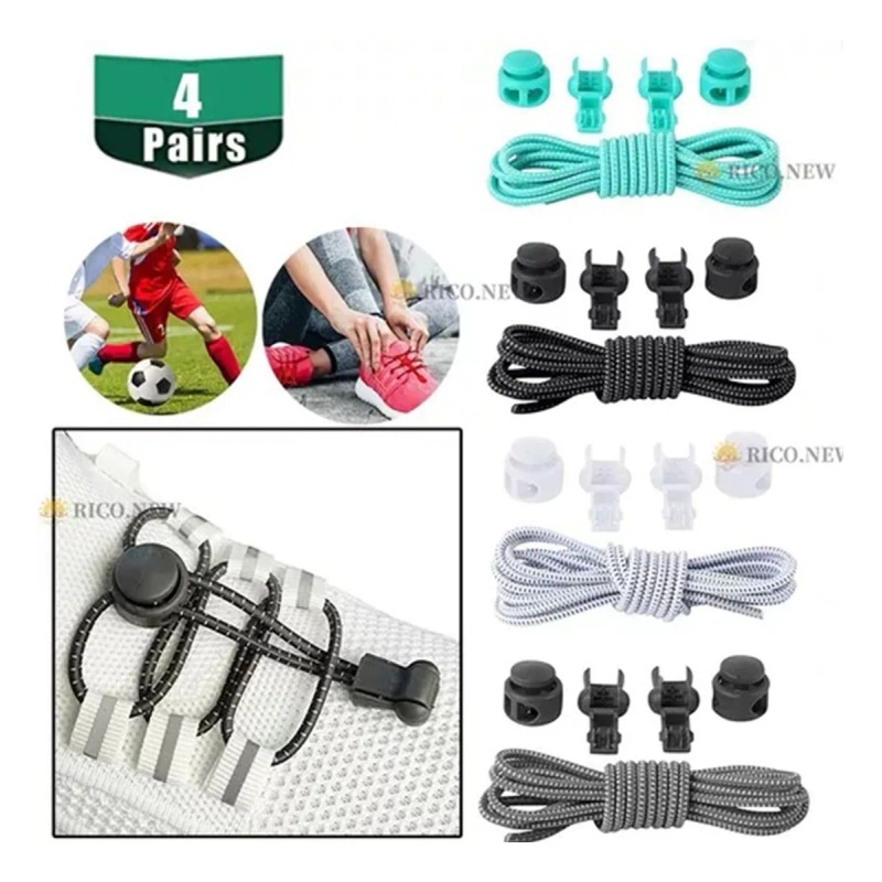 Ajustable Elasticas Deporte Cordones Niños Y Adultos 4 Pzas Negro/gris/blanco/verde