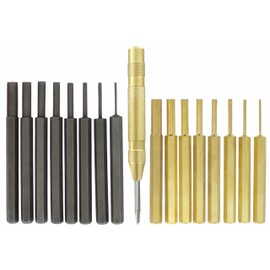 Drixet 18 Piece Steel & Brass Punch Set with Automatic Center Punch – Multiple Sizes - Useable on any Material (Very Convenient for Gunsmithing to Repair/Maintain Guns/Fire arms)
