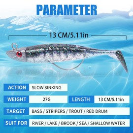 HOTUT Rubber Fish Set, 3 Pieces Fishing Lures with Jig Head, Rubber Bait for Trout, Zander Perch, Artificial Bait Fishing Equipment, Artificial Bait Pike Bait, Sweet & Saltwater, Men's Fishing Gifts