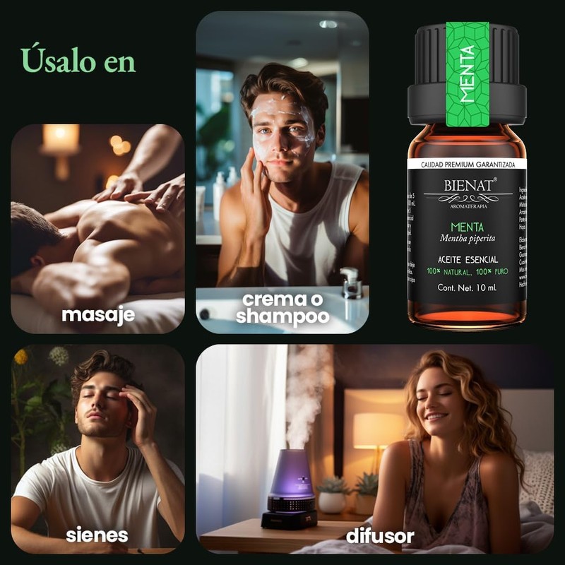 Bienat Aceite Esencial de Menta 10mL Natural Difusor y Aromaterapia