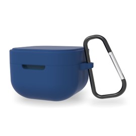 Geekria Funda de silicona compatible con Audio-Technica ATH-SQ1TW True Wireless Earbuds, funda protectora con gancho para llavero, puerto de carga accesible (azul oscuro)