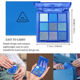 UNYOKE Mini 9 Cool Shade Eyeshadow Palette Black Smokey Matte Glitter Eyeshadow Palette Smokey Eyeshadow Palette (09# Blue)