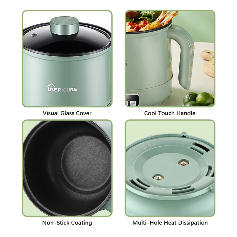 Aoresac Electric Pot 1.7L Non-stick Ramen Cooker Automatic Insulation/Timing for