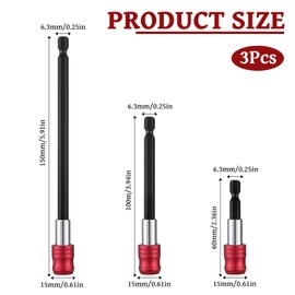 3 Pack Drill Bit Extension Set, Universal 1/4 Long Bit Holder for Impact Driver, Magnetic Drill Extension for All 1/4-Inch Drive Bits Tool