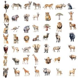 50Pcs Variety of African Wildlife Vinyl Cartoon Animals Stickers for Water Bottles Laptop Luggage Phone Waterbottles Cup (African Animal)