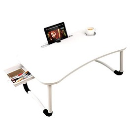 Lap Desk with Storage Drawer, Cup and Phone Holder, Laptop Bed Tray Table, 23.6" Foldable Laptop Desk, Laptop Stand for Working, Writing, Gaming and Drawing (23", White)