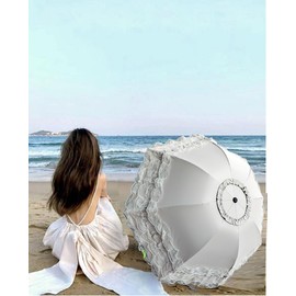 WENDIN Vintage Foldable Lace Parasol Gothic Umbrella rain Anti-uv Protection lace parasol sunblock umbrella dome Photo Props girls parasol umbrella women lace umbrella (Manual White)