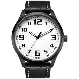 NUOVO Mens White Big Dial Arabic Numerals Black Belt Mens Watch, Female., Modern