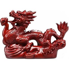RCFINE Dragon Statue Chinese Feng Shui Dragon Figurine Small Animal Model 2024 New Year Dragon Sculpture Ornament for Wealth Good Luck (Red,22cm)