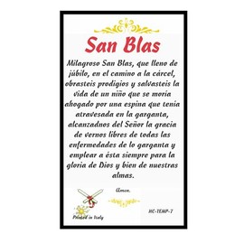 Gifts by Lulee, LLC Oracion a San Blas Tarjeta de Rezo Bendecida Importada de Italia Laminada con Acentos en Oro