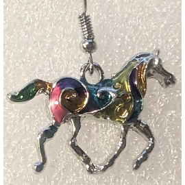 Horse Multicolor Enamel Silver Alloy Hook Dangle Earrings Jewelry