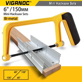 Viganoc 6-inch Mini Hacksaw and Miter Block Set - 150 mm Cutting Hand Saw with 5Pc Bi-Metal Blades