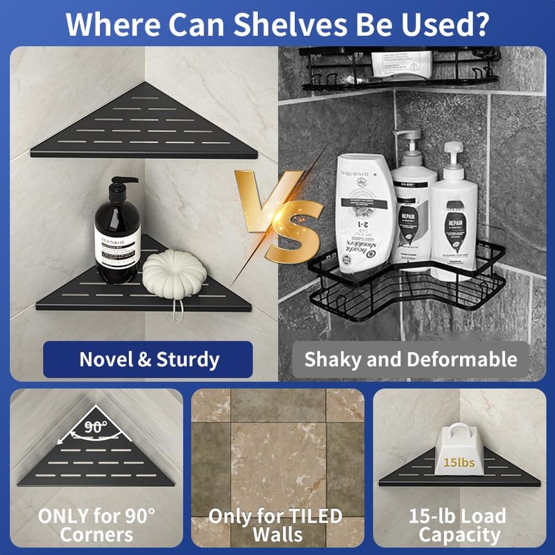 Bernkot Corner Shower Shelf 304 Stainless Steel, Recessed Corner Shelves