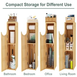 AmazerBath Toilet Paper Storage Cabinet Bamboo, Toilet Paper Holder with Storage for Small Spaces, Slim Bathroom Storage Cabinet, 33x7.3x6.5 Inches