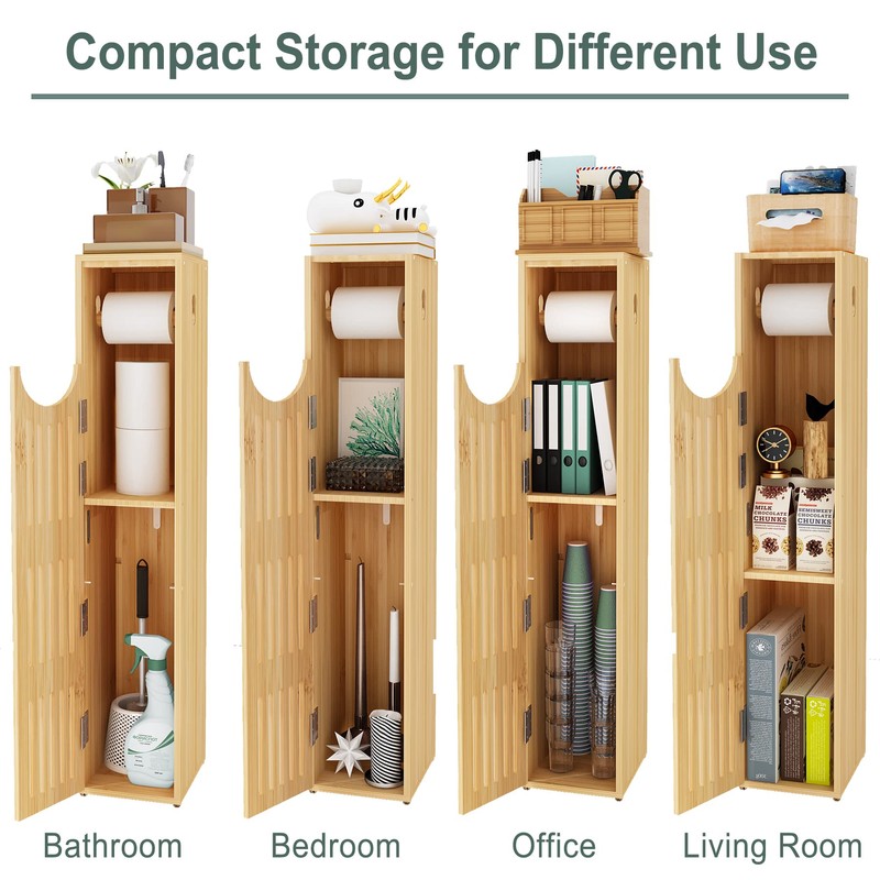 AmazerBath Toilet Paper Storage Cabinet Bamboo, Toilet Paper Holder with