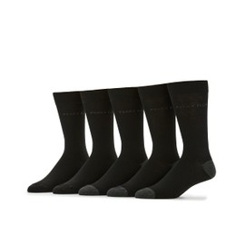 Perry Ellis Men's Portfolio Dress Socks with Logo, Smooth Feel, Comfort Stretch Fabric, Perfect Fit, 5-Pack, Black, One Size