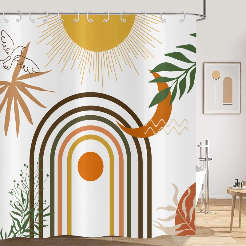 Hnmdmyi Boho Shower Curtain, 180 x 180 cm, Mid Century