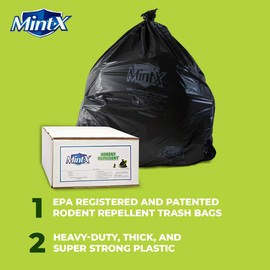 Mint-X Rodent Repellent Trash Bags, 1.7 Mil, Flat Seal, 47" Height x 43" Length, Black (Pack of 100) (MX4347STB)
