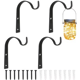 LOOGI Plant Holder Hanging Basket Holder Iron Wall Hook Hanging Basket Wall Holder Hook 7.6 cm for Hanging Planter Bird House Lantern Wind Chimes Wall Sconce - 4 Pieces Black