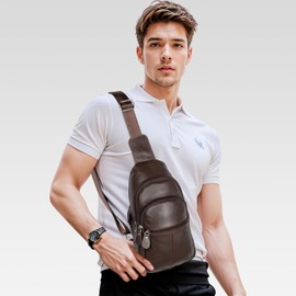 molshine Genuine Leather Sling Crossbody Bag,Fashion Chest,Casual Shoulder Bag for Men Women Work Travel Cycling HB024 (Brown)