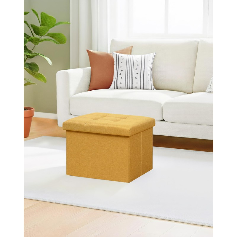 B FSOBEIIALEO Storage Ottoman Cube, Linen Folding Foot Rest Ottomans