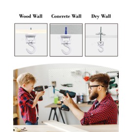 Swivel Swag Hooks for Ceiling Hanging - Ceiling Hooks for Hanging Plants - Ceiling Hangers Heavy Duty for Hanging Light - Zinc Bolt Hook Installation for Cavity Wall Fixing (White 4 Pack)