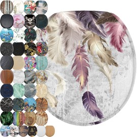 Sanilo Toilet Seat ROUND with Soft Close, Quiet and Slow Close Lid and Seat, Strong Bumpers and Hinges, Feathers