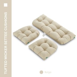 YOOZEKU Outdoor/Indoor All Weather Tufted Wicker Chair Cushions of 3 Pieces, 1 Loveseat and 2 U-Shape Waterproof Cushions for Patio Furniture,Wicker Loveseat,Bench-Beige