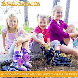 2 Pieces Roller Skate Pom Poms Roller Skates Fuzzy Pom Poms with Jingle Bells Pom Poms Quad Roller Skates Decoration Skate Accessories for Women Girls Princess Fluffy Tie-on Roller Skate Pom Poms