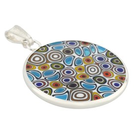 Glass Of Venice Murano Glass Millefiori Pendant in Silver Frame 7/8"