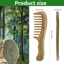 Wide Tooth Comb for Curly & Thick Hair, Natural Green Sandalwood Wooden Detangling Comb with Handle Anti-Static Wooden Combs for Women & Men