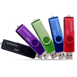 ENUODA 8GB Memory Stick 5 Pack USB 2.0 Flash Drive Swivel Design Pen Drive USB Stick Thumb Drive for Data Storage (Black Purple Green Blue Red)