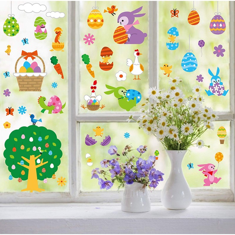 CCINEE Easter Window Cling Sticker,108pcs Egg Bunny Glass Window Sticker