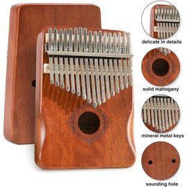 17 Keys Kalimba Thumb Piano, Ergonomic Portable Finger Piano, Retro Style Mbira Finger Piano with Study Instruction and Tune Hammer, Gifts for Music Beginners Lovers Players