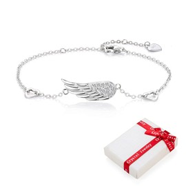 Angel Wings Bracelet 925 Silver Women for Girls Women Charm Zirconia Lucky Bracelet Adjustable Delicate Angel Wings Heart Love Lucky Charm Bracelets Gifts for Communion Christening Birthday, Sterling
