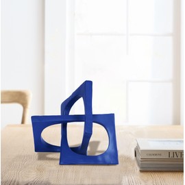 PUHOZN Modern Geometric Cube Sculpture Blue Knot Statue Decor Tabletop Sculpture and Figurines Cube Decorative Ornaments Knick Knacks Home Decor for Shelves Coffee Table Bookshelf Decoration Gifts