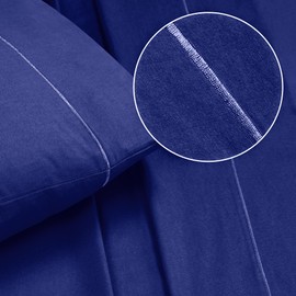 GLAMBURG Cotton Rich Queen Sheet Set - 4 Piece Deep Pocket Bedding Sets Queen with Marrowing - Ultra Soft, Wrinkle Resistant, Quick Dry, Easy Care Queen Sheets - Navy Blue