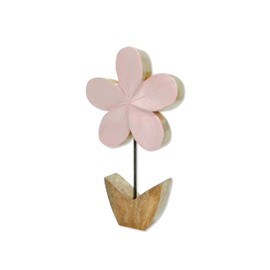 Wooden Figurine Flower Glazed Light Pink 12 x 21 cm Decorative Table Decoration Wooden Flower Sculpture