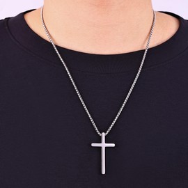 Fiusem Cross Necklace for Men, Inspirational Bible Verse Cross Chain for Men, 316 Stainless Steel Cross Necklace for Men Silver Tone, I CAN DO ALL THINGS