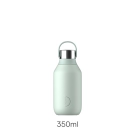 Chilly's Series 2 Water Bottle - Stainless Steel Thermal Bottles with Double Wall Vacuum, Soft Collar & Carry Loop - Lichen Green, 350ml