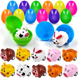12 Packs Easter Egg Fillers for Toddlers with Animal Pull Back Cars Toy, Easter Eggs Stuffers Filled Toy Car for Kids, Easter Basket Stuffers for Toddlers Boys Girls, Easter Egg Hunt, Party Favors