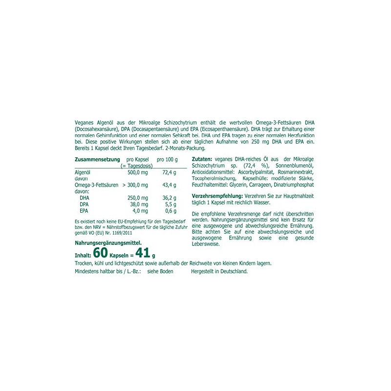 Omega-3 Algae Oil 500 mg Vegan Capsules Pack of 60