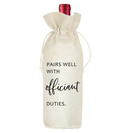 Socive Wedding Wine Bag, Officiant Wine Bag Gift, Officiant & Pastor Gifts, Burlap Drawstring Wine Bag