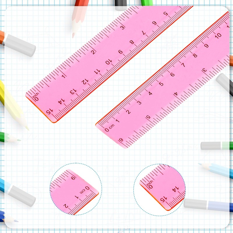 Ruler 6 Inch, 3 Pack Ruler Set Plastic Straight Ruler