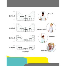 KGDUYC Framing Rulers - 4 Pieces T-Shirt Alignment Ruler, DIY Alignment Ruler, Stencil Ruler, White Ruler, T-Shirt Instructions Ruler, V-Neck for Adults, Youth and Children